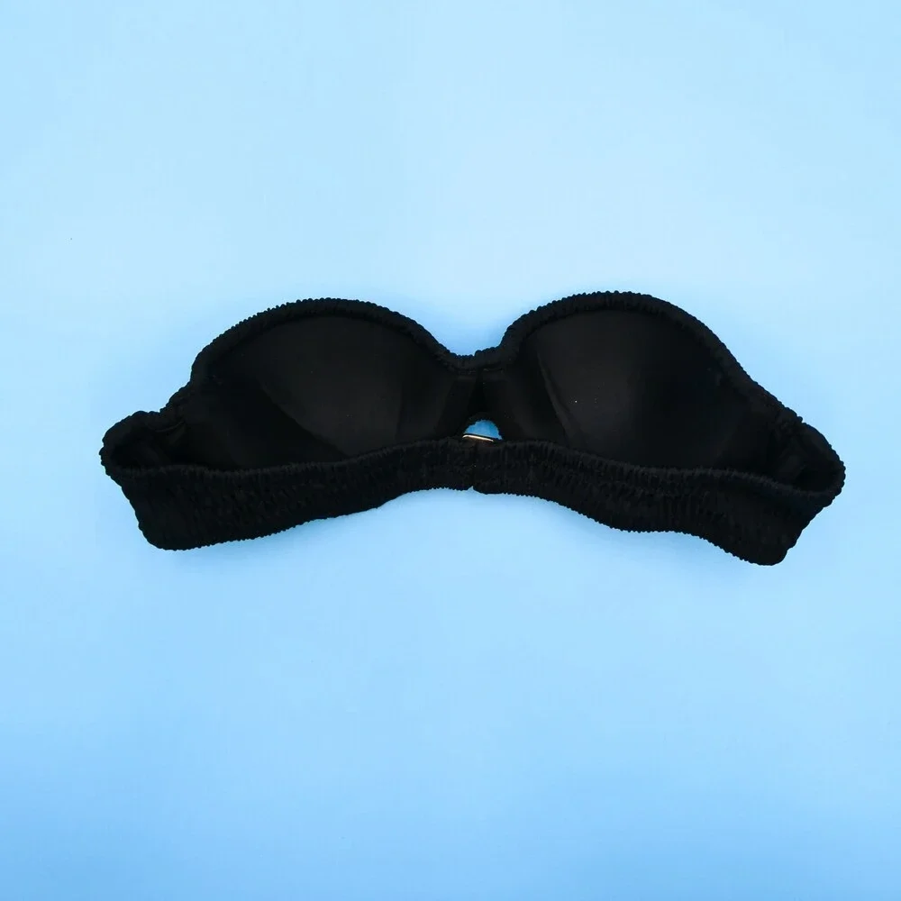 Victorias‎ Secret 32A Bandeau Strapless Ruched Padded Black Swimsuit VS Top New